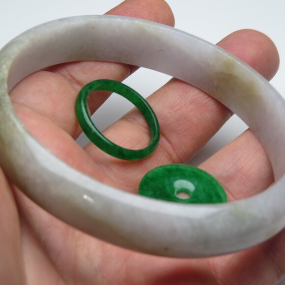 "Extra Large Natural Jade Bangle + Jade Ring & Donut 68-70mm" - Picture 2 of 3